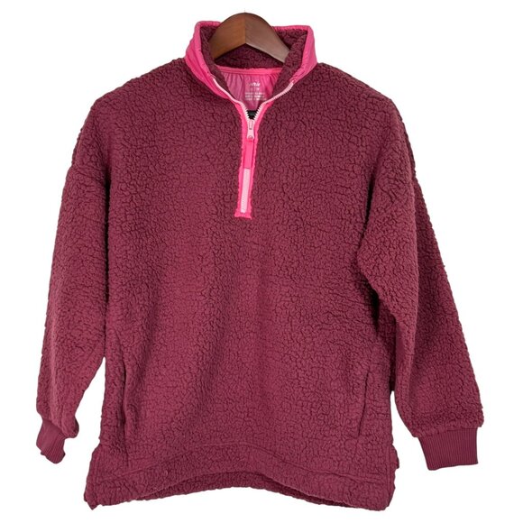 Aerie XS Half-Zip Sherpa Pullover Burgundy & Pink - Picture 2 of 8